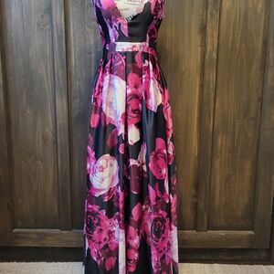 Jump Floral Prom Dress - Pink and Black